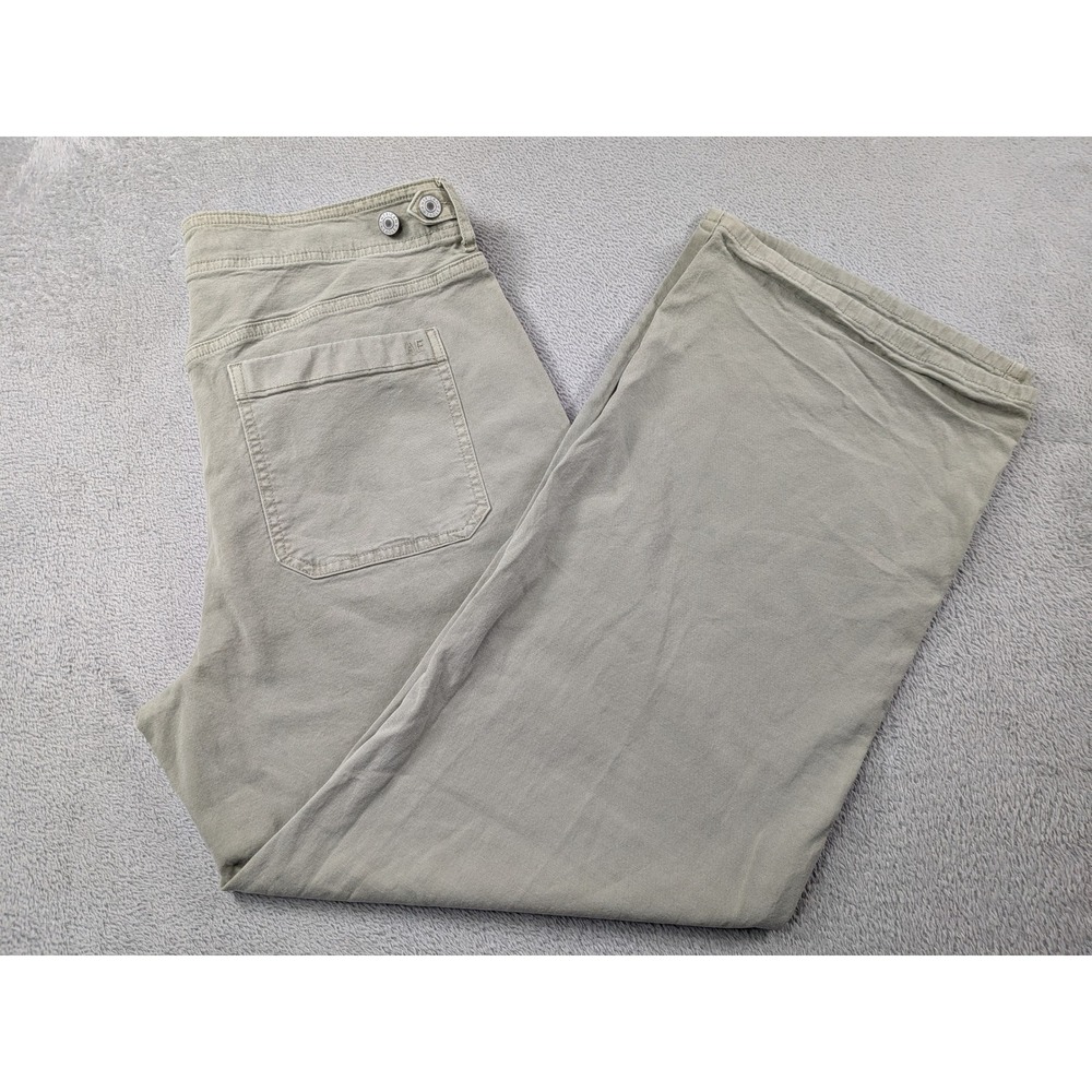 American Eagle Stovepipe Pants Womens 14 Green Khaki Wide Leg High Rise Stretch